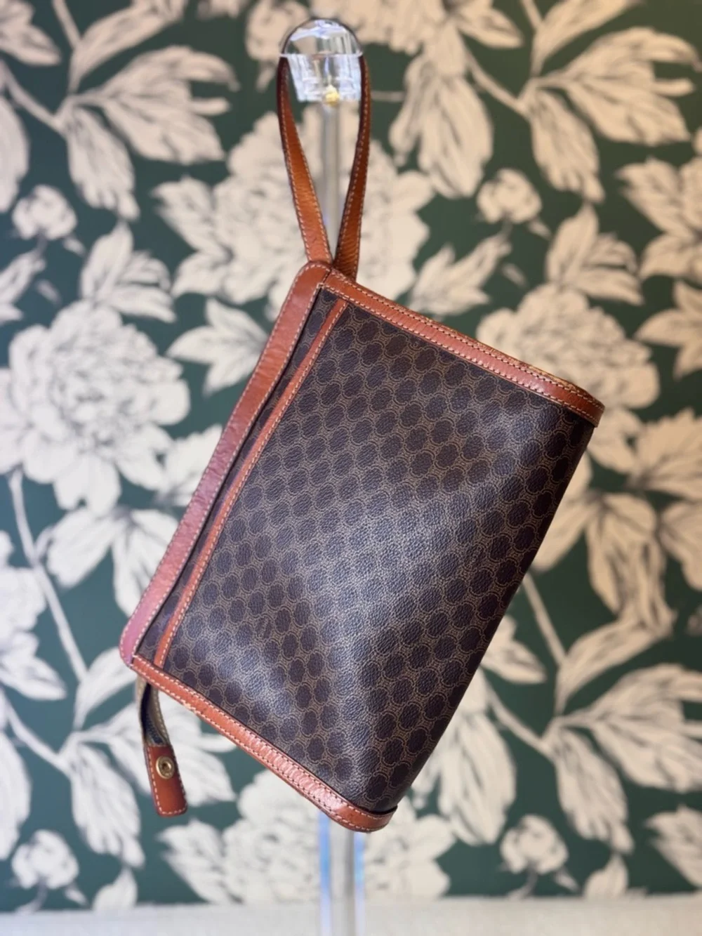 Celine Authentic Brown Patterned Wristlet  with Tan Leather Trim EUC - Picture 3 of 12